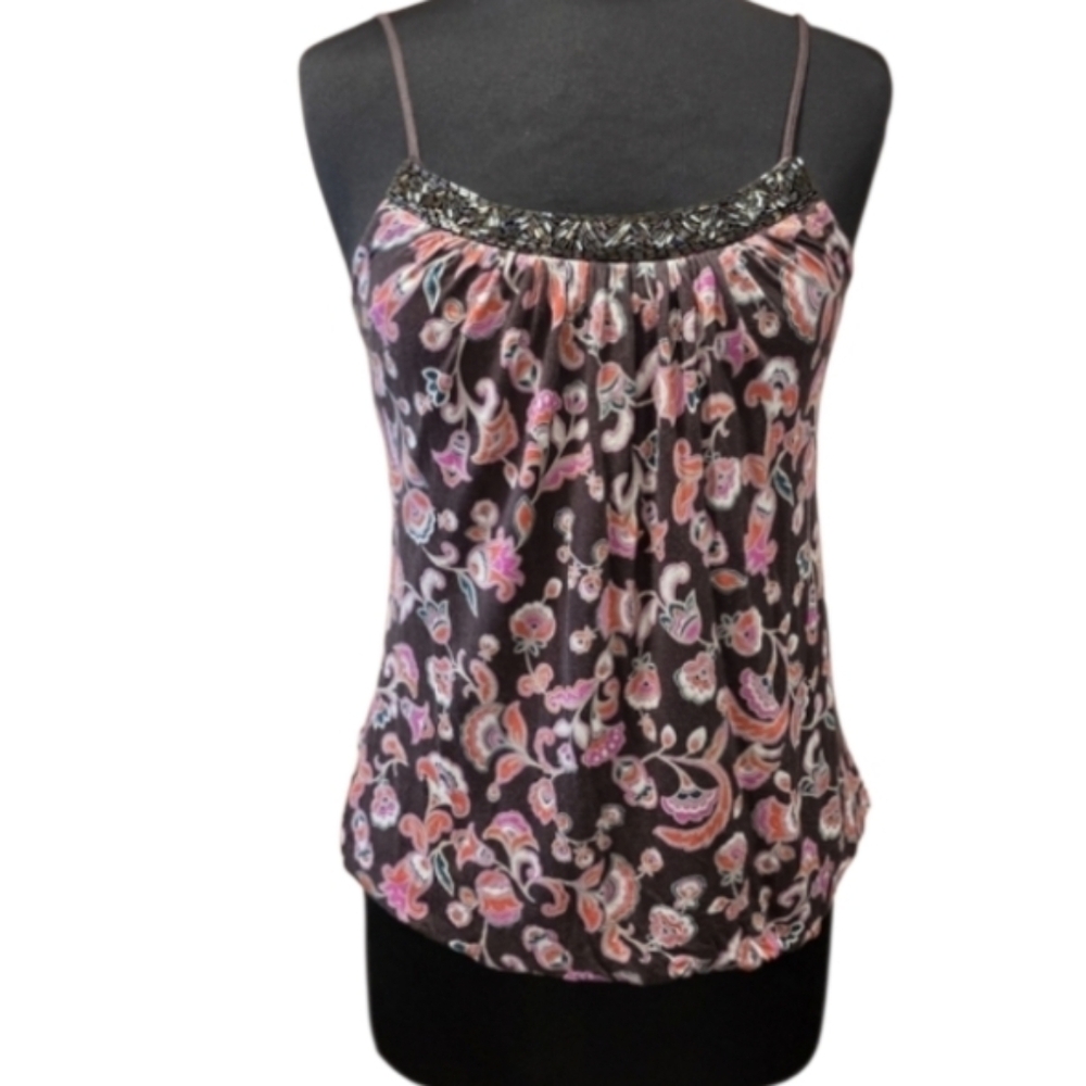 Vintage Y2K Beaded Tank Candies M Paisley Soft Rayon Camisole Hippie Feminine